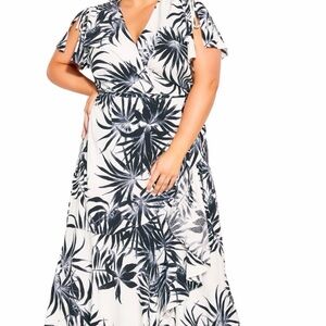 City Chic Green Leaf Print Maxi Dress